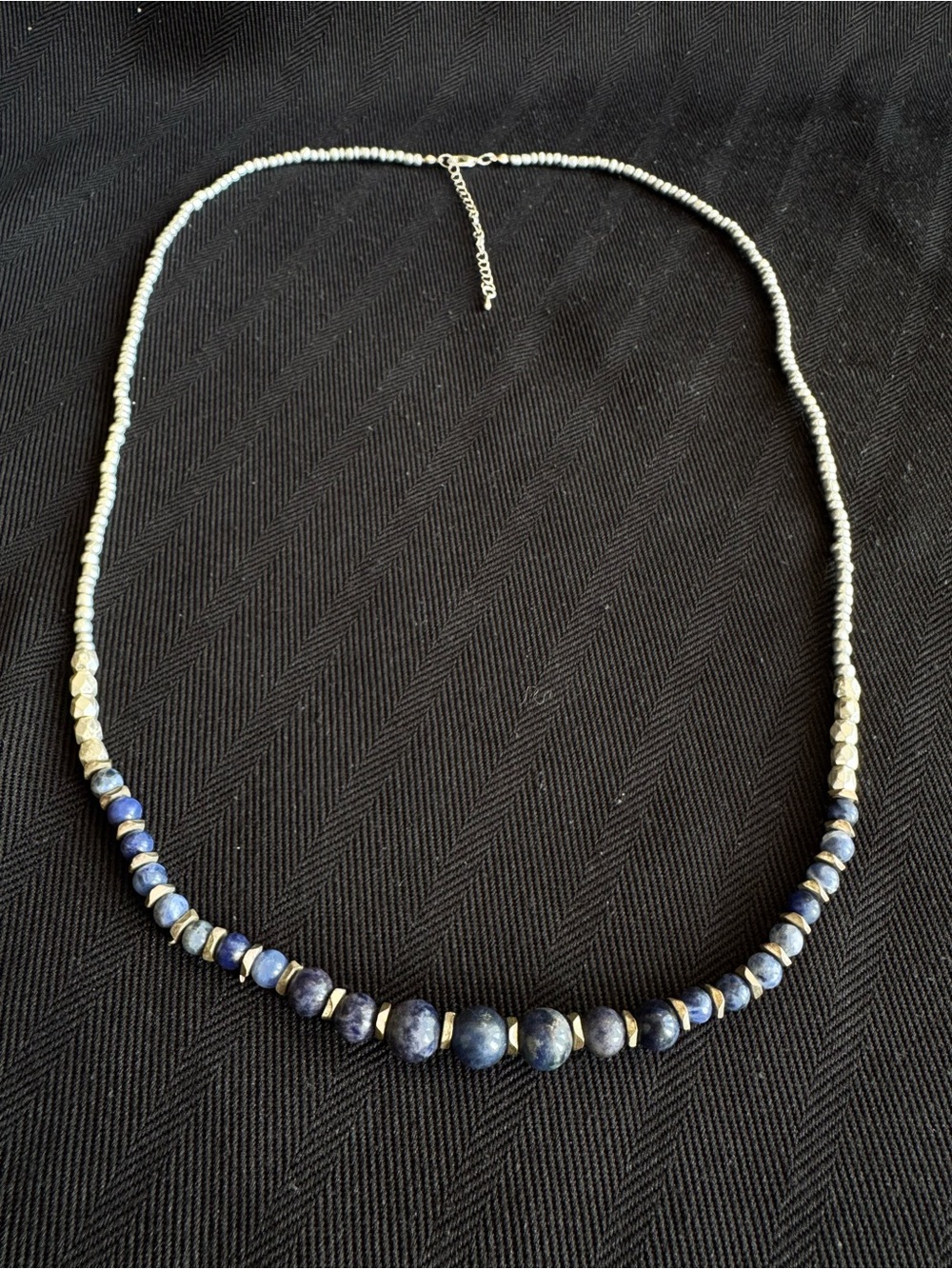 Blue Beaded Necklace with Silver Accents - Women Jewelry